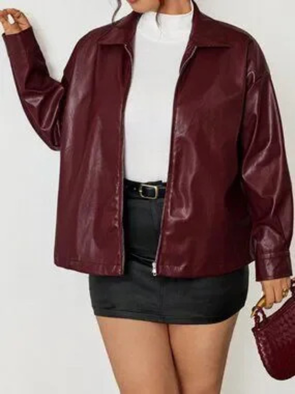 ZARA Burgundy Casual Women's Plus Size Zip-Up Long Sleeve Jacket